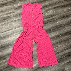 entro Hot Pink Textured Sleeveless Wide-Leg Jumpsuit